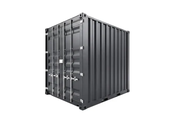 10 Fuß High Cube Double Door Container - Foto Anthrazitfarbener 10 Fuß High Cube Double Door Container mit geöffneten Flügeltüren an beiden Stirnseiten