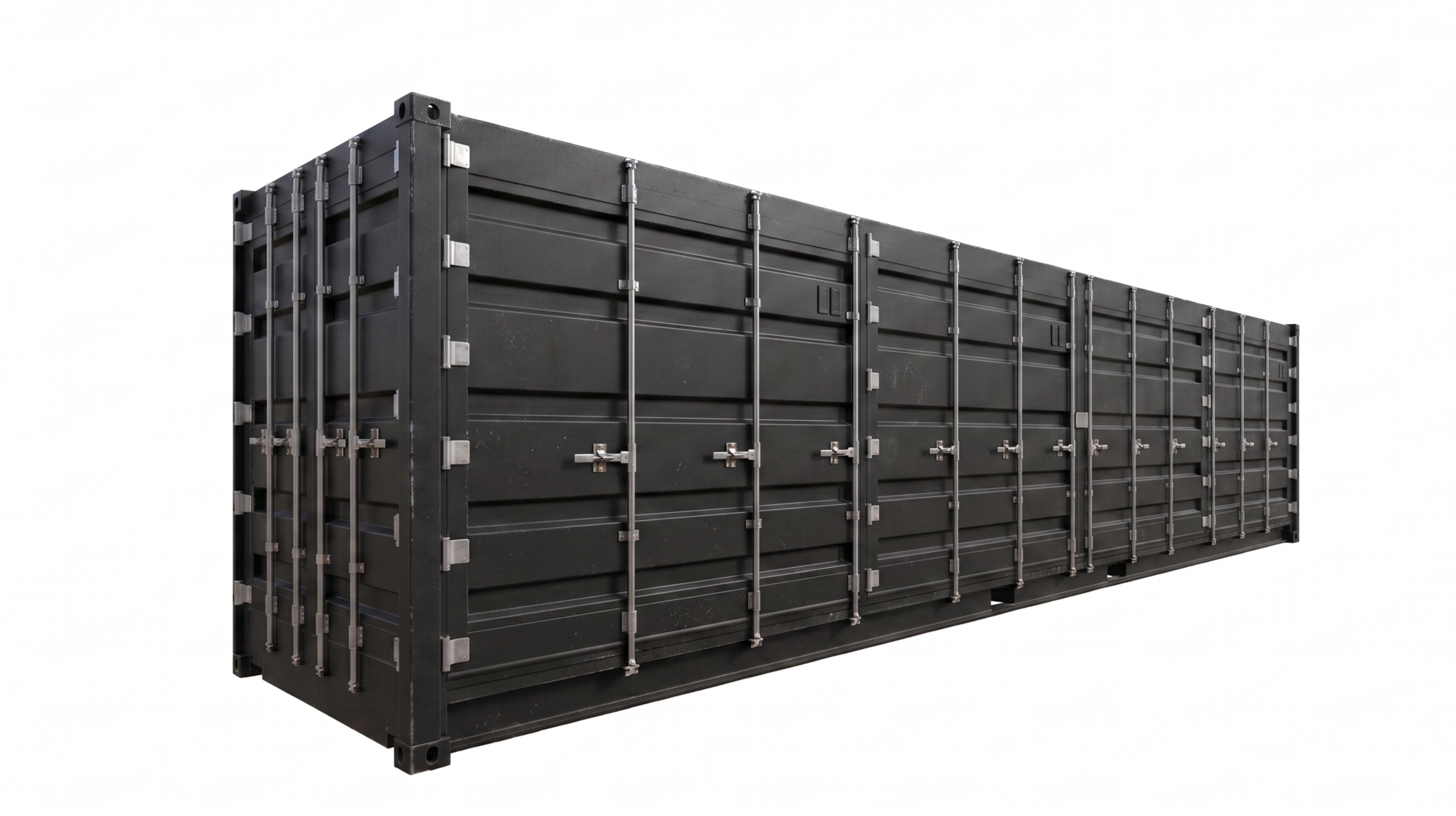 Schwarzer 40ft High Cube Open Side Container mit durchgehenden Seitentüren für Event und Logistik